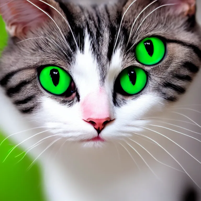 Prompt: cute cartoon cat with large green eyes, 4k