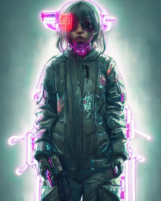 Image similar to detailed portrait Neon Operator Girl, cyberpunk futuristic neon, reflective puffy coat, decorated with traditional Japanese ornaments by Ismail inceoglu dragan bibin hans thoma greg rutkowski Alexandros Pyromallis Nekro Rene Maritte Illustrated, Perfect face, fine details, realistic shaded, fine-face, pretty face