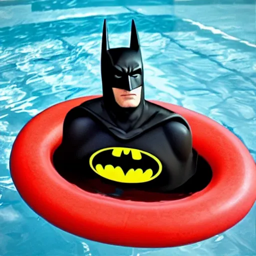 Prompt: batman swimming in an above ground pool