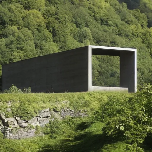 Image similar to a house by the river rhein designed by peter zumthor