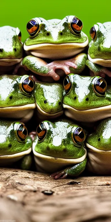 Image similar to a tower of frogs stacked on top of each other, 4k nature photography