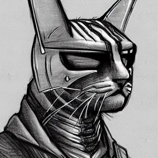 Prompt: cyberpunk cat in suit sketch