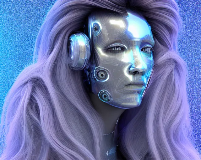 Image similar to cyberhair, complex cyberneticbeings, beautiful hairy cyberhumanoids, cybermagnetosphere, cybernetic ornate hair, love, joy, vortexes, large cyberarrays data holograms, 8 k, ultra hd, light shadows, wet hdr refractions, *, * * *, * * * * *