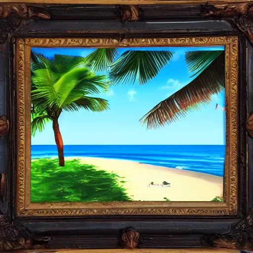 Image similar to banana sunbathing on the beach, matte painting