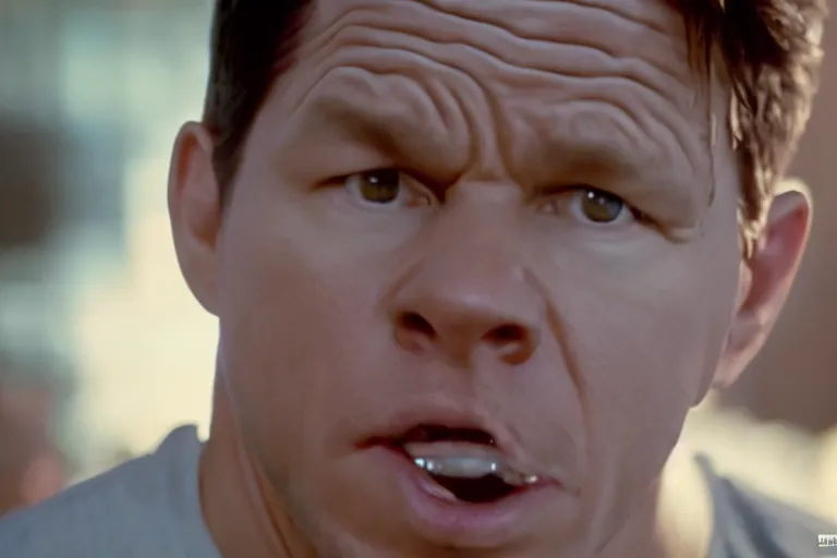 Image similar to mark wahlberg as matt daemon, all faces are distorted contorted, shock, repulsion, disgust, frustration, annoyance, laughter, smirk, snicker, cinematic still, movie still, long lens, shallow depth of field, bokeh, anamorphic lens flare, 8 k