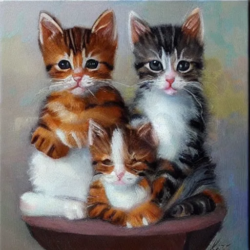 Prompt: cute kittens, oil on canvas, masterpiece!!!!!!!!!!!!!!!!