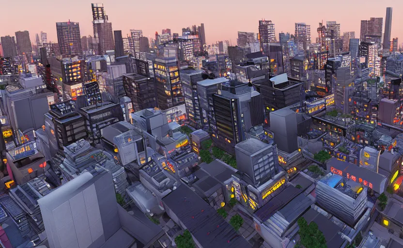 Prompt: unreal engine 5 render of tokyo city from a rooftop view, sunset lighting, hyper realism, realistic shading, cinematic composition, blender render, octane render, hdr, detailed textures, photorealistic, ultrawide shot, 1 6 mm lens