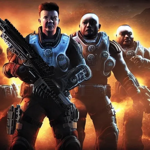 Image similar to Rick Astley in Gears of War