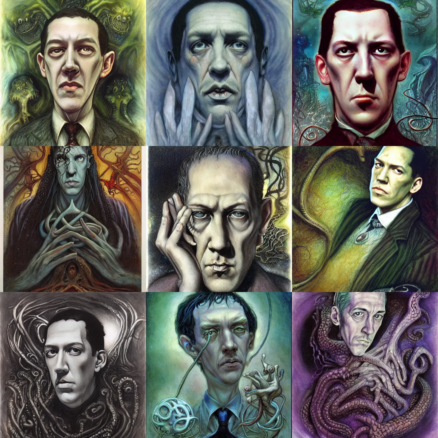 Prompt: h p lovecraft by brian froud