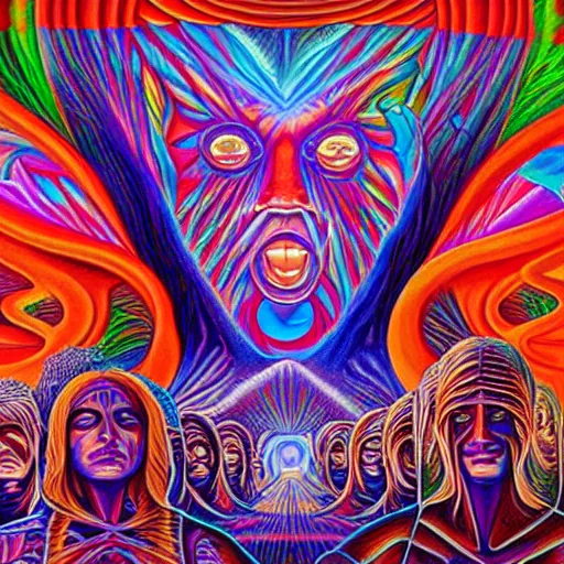 Image similar to alex grey painting of the dmt waiting room