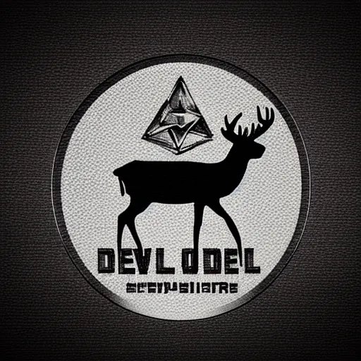 Image similar to logo for evil corporation that involves deer, retro synthwave style, retro sci fi