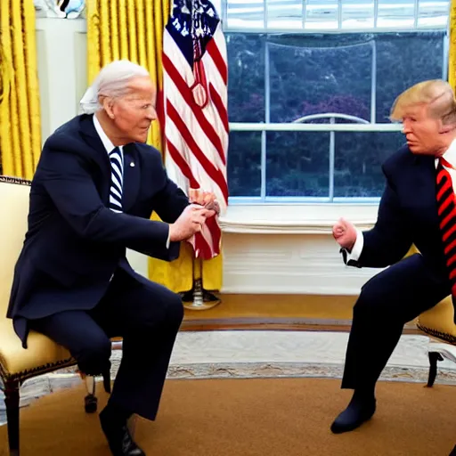 Prompt: Joe Biden karate kicks Donald Trump, hd,action