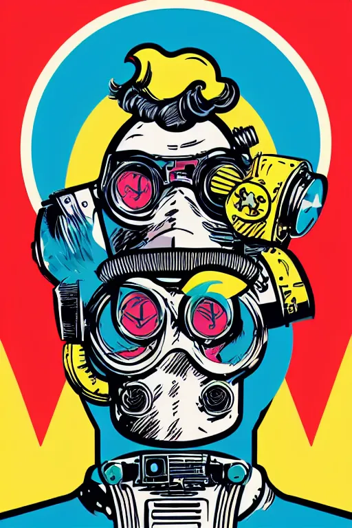 Image similar to fallout 7 6 retro futurist illustration art by butcher billy, sticker, colorful, illustration, highly detailed, simple, smooth and clean vector curves, no jagged lines, vector art, smooth andy warhol style