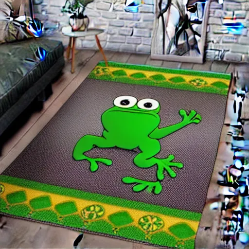 Prompt: pepe the frog as carpet deco