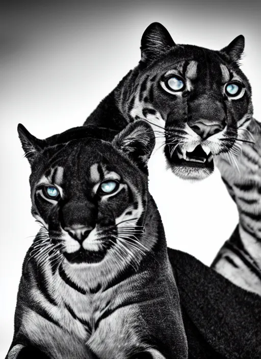 Image similar to two panther black and white portrait white sky in background