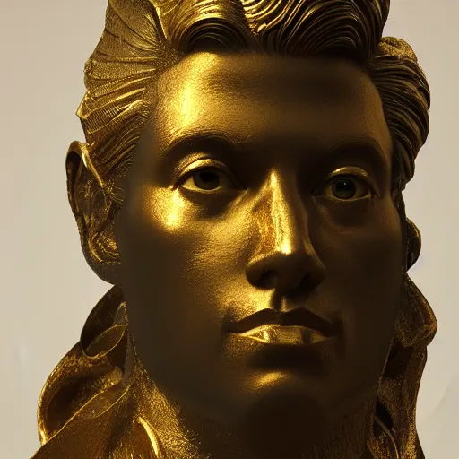 Image similar to portrait of usa gold statue, 8 k uhd, unreal engine, octane render in the artstyle of finnian macmanus, john park and greg rutkowski