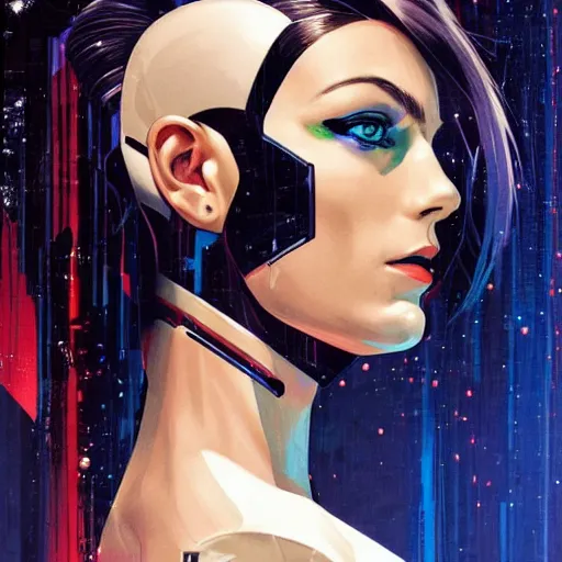 Image similar to portrait of a female android, by DC comics and Sandra Chevrier