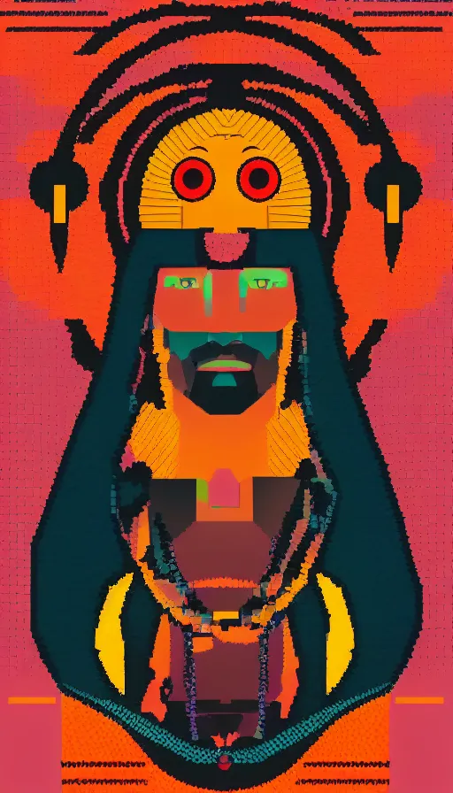 Image similar to portrait of a digital shaman, by kurzgesagt,