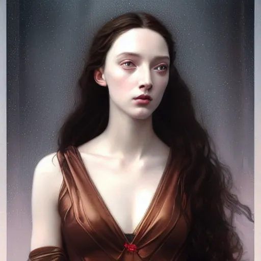 Image similar to striking Pre-Raphaelite Emma Dumont by Artgerm and Greg Rutkowski, intricate, elegant, highly detailed, digital painting, pale