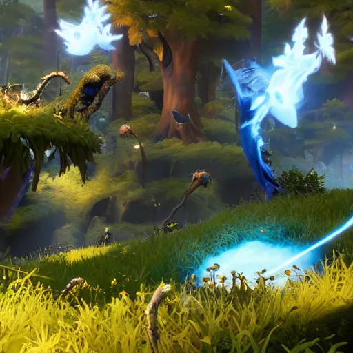 Image similar to 3 d ori and the will of the wisps game screenshot, vivid, unreal engine, 3 d rendered