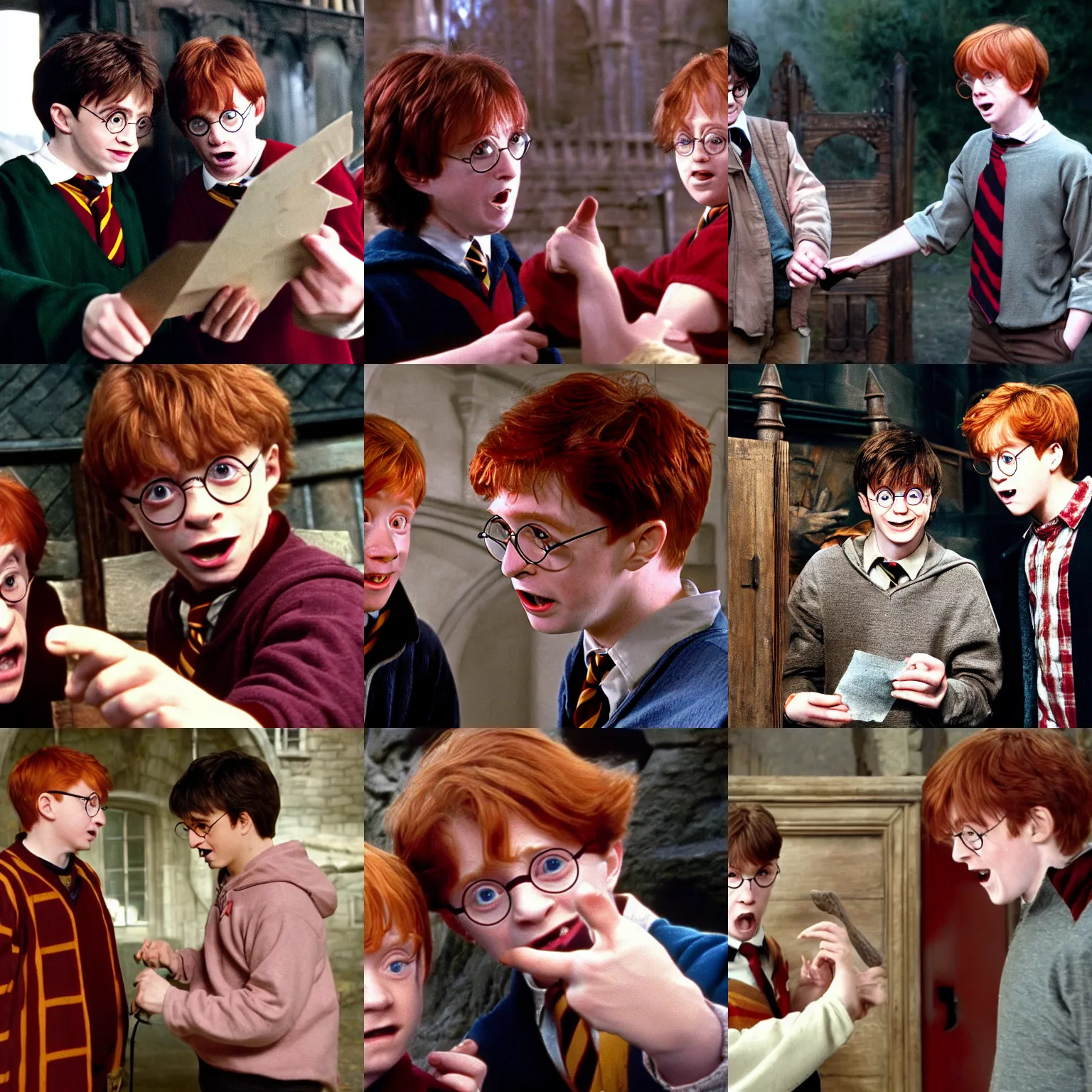 Prompt: Harry Potter showing Ron Weasley his big secret