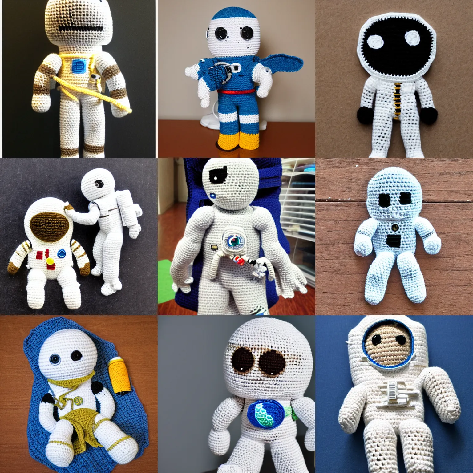 Prompt: a crochet astronaut