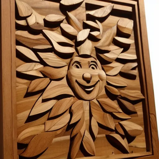 Prompt: a wood masterpiece symbolizing happyness