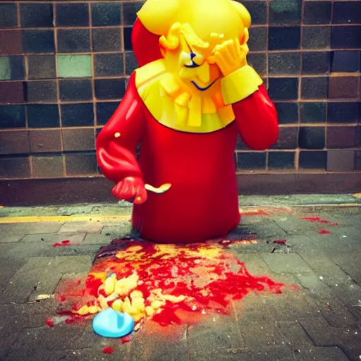 Image similar to ronald mcdonald puking vomiting