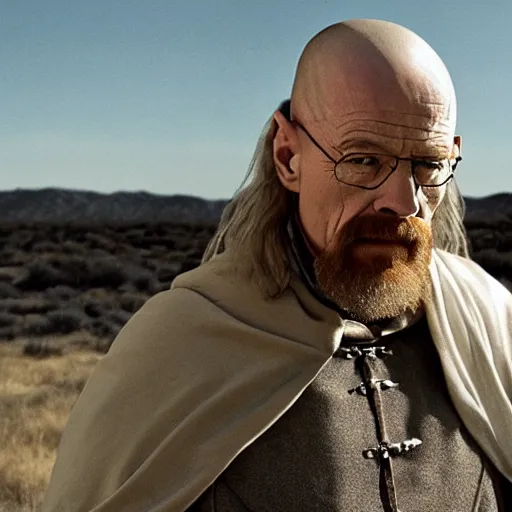 Image similar to walter white as gandalf the white, movie still