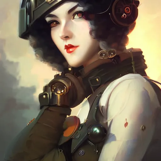 Image similar to portrait of a beautiful dieselpunk woman, by guweiz and wlop and artgerm