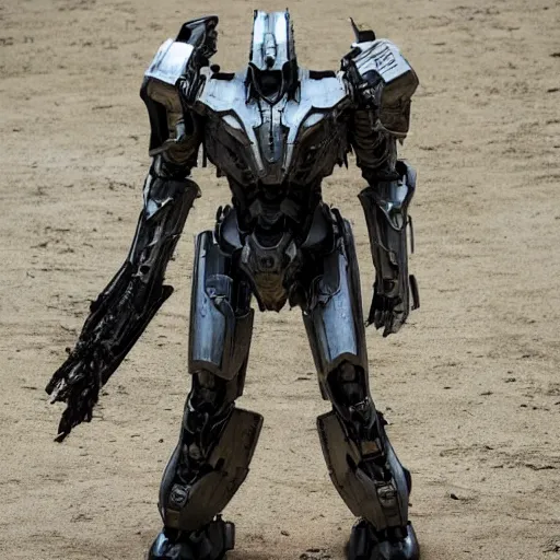 Prompt: cinematic still in westworld and real steel movie and pacific rim movie, one slim full body ornate armored core by fujioka kenki and by mamoru nagano, holding sci - fi rifle,