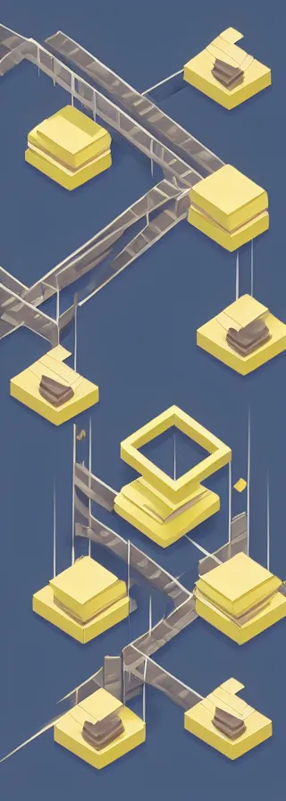 Image similar to concept art of a cross - chain bridge for blockchain transactions in the form of a cube with shades and with minimalistic colors, isometric disposition