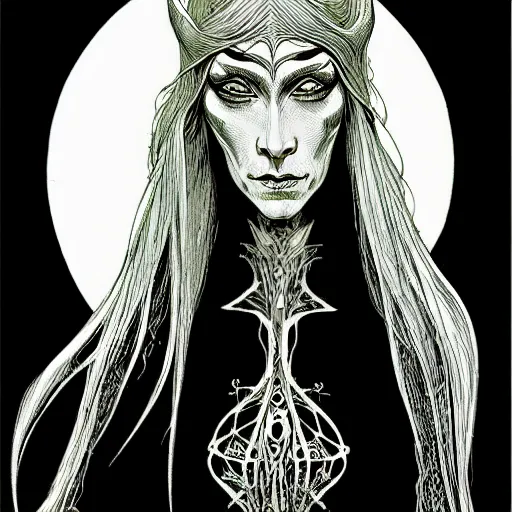 Prompt: centered elven witch,intricate, veins, by Hugo pratt, ultradetailed, charachter design, concept art,