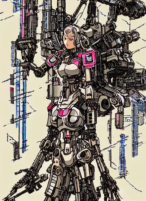 Image similar to a cyberpunk girl with mecha and robot , concept art , by Katsuya Terada