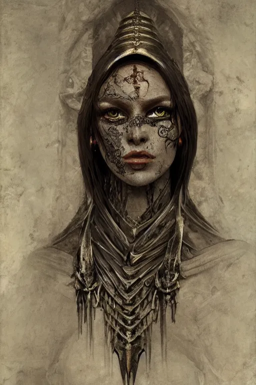 Image similar to portrait of beautiful young gothic maiden, warhammer, a lot of scars, the middle ages, highly detailed, artstation, illustration, art by max ernst, 8 k quality
