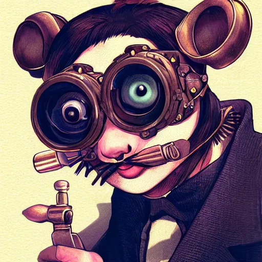 Image similar to a rat with steampunk googles, by ilya kuvshinov