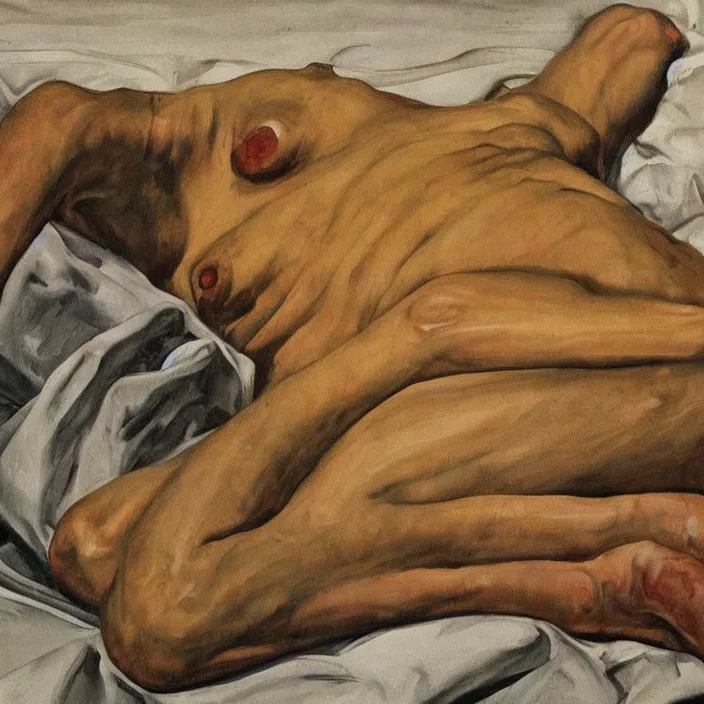 Prompt: a painting by lucien freud