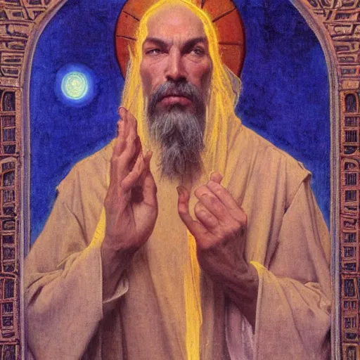 Image similar to a religious man with holes in his robes, holes in a religious man, annie swynnerton and nicholas roerich and jean delville, strong dramatic cinematic lighting, ornate tiled architecture, lost civilizations, smooth, sharp focus, extremely detailed