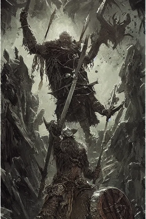 Prompt: tarot card of death, viking style, concept art by Greg Rutkowski and James Gurney, intricate illustration, detailed