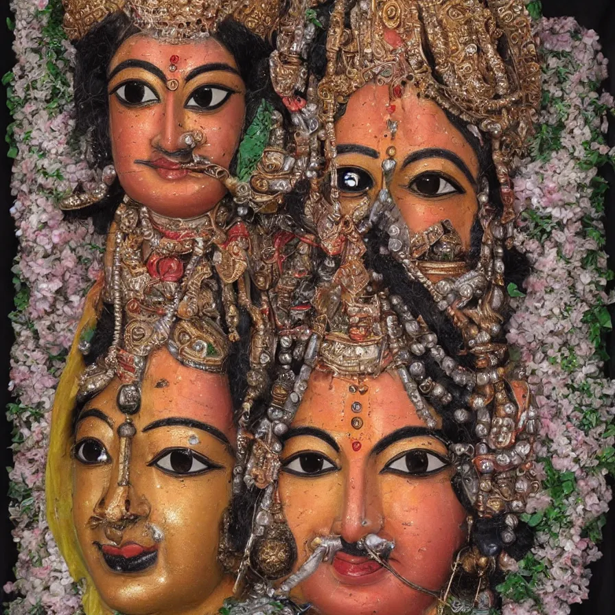 Prompt: faces of all hindu deities combined into one face