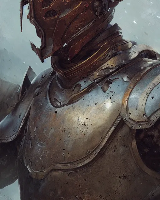 Image similar to Hyper realistic painting of a man in rusty full plate armor with his face uncovered, dark fantasy, fantasy armor, hyper detailed, by greg rutkowski, trending on artstation