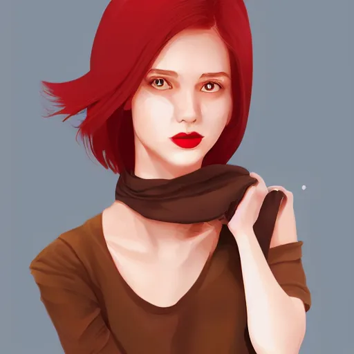 Image similar to girl with medium length red hair. brown eyes, thin face, red lips. centered median photoshop filter cutout vector behance hd jesper ejsing!