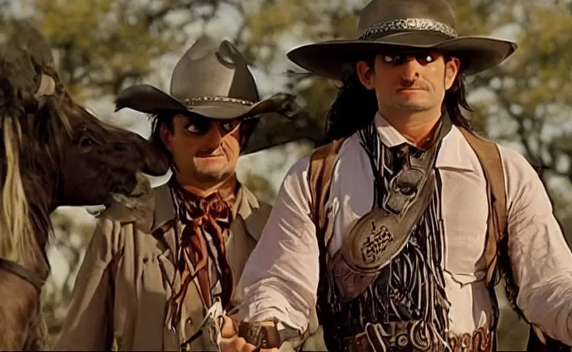 Image similar to screenshot of Tim Robinson the Lone Ranger disguise, 1990s tv show, Walker Texas Ranger cinematography, hyper-detailed, sharp, kodak color, 4k