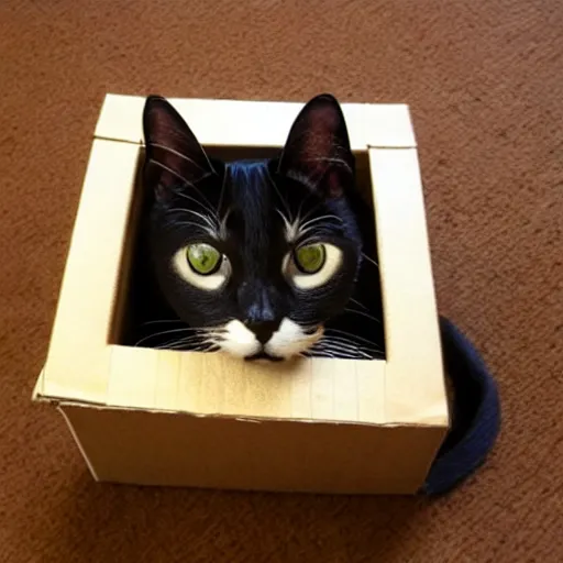 Prompt: cat in a box. hyper realistic.