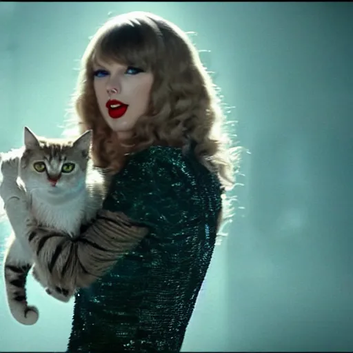 Image similar to taylor swift starring in the movie cats. imax, cinematic, 4 k