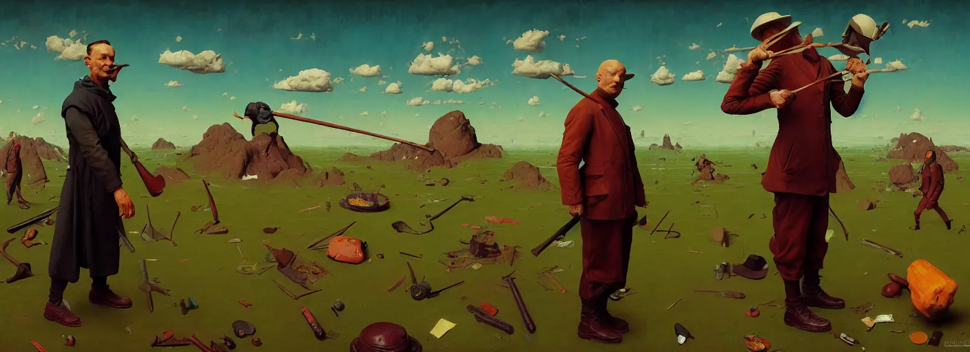 Image similar to full - body portrait surreal colorful clay fighting artstation rpg gentleman character concept art anatomy, action pose, very coherent and colorful high contrast masterpiece by norman rockwell franz sedlacek hieronymus bosch dean ellis simon stalenhag rene magritte gediminas pranckevicius, dark shadows, sunny day, hard lighting, reference sheet white! background