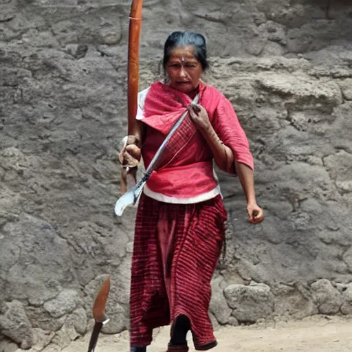 Image similar to a nepali woman carrying a sword, fierce