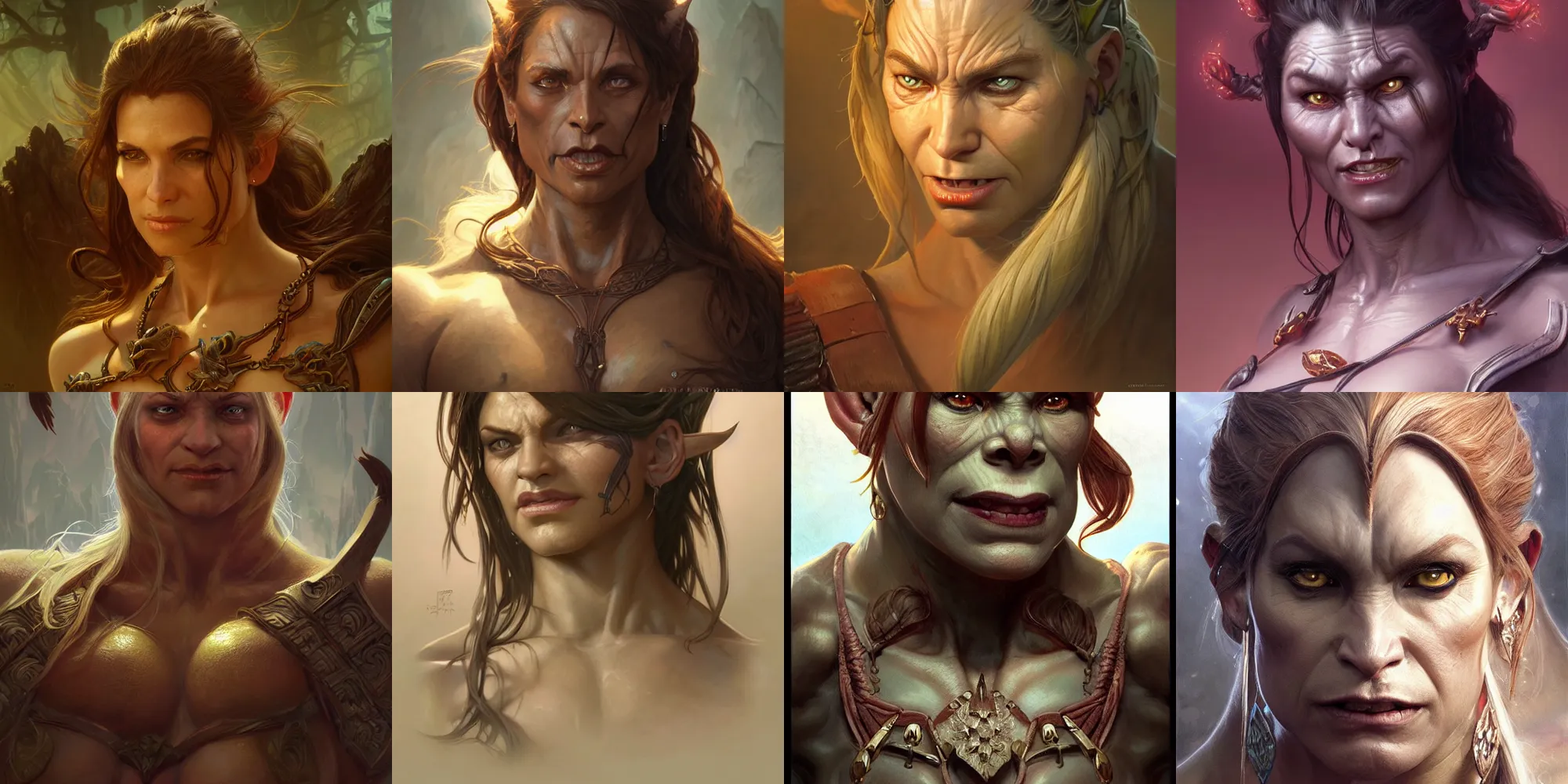 Prompt: portrait of a female orc, muscular, upper body, D&D, fantasy, intricate, cinematic lighting, highly detailed, digital painting, artstation, concept art, smooth, sharp focus, illustration, art by Artgerm and Greg Rutkowski and Alphonse Mucha