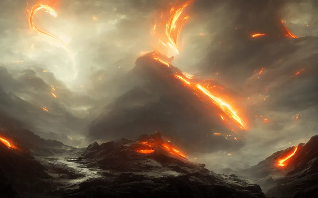 Image similar to flame vortex, phoenix, epic, immortality, divine, epic, shocking atmosphere, cinematic compositionsea, cloud, by greg rutkowski and richard lay, in volumetric lighting, trending on artstation, hd