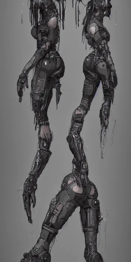 Image similar to body with head and feet and shoes and hands, cyberpunk, female character, beautiful head, nice legs, concept art, artstation, intricate details, dramatic lighting